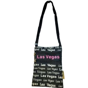 Las Vegas Crossbody Black & White with Pink Glitter 2 Front Zip Pockets NWOT